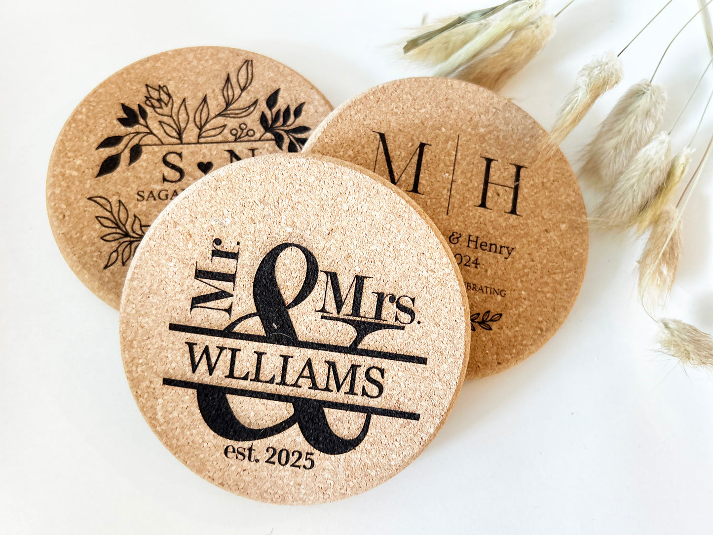 Bride & Groom Cork Coasters – Unique Wedding Favors