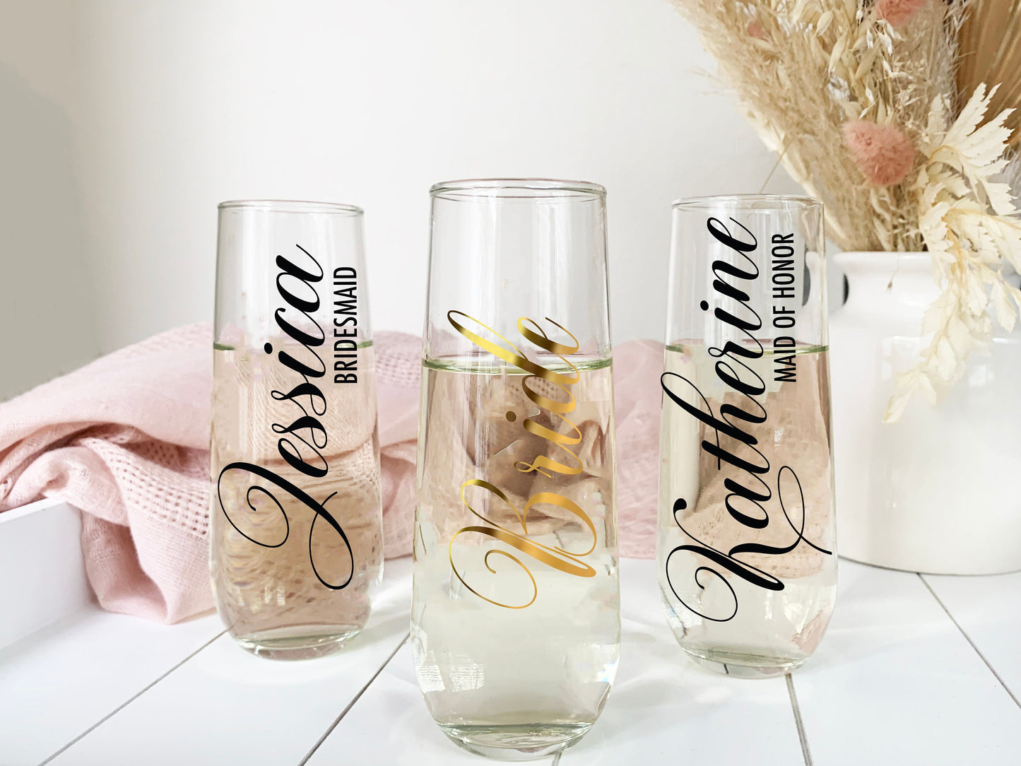 Personalized Champagne Flutes/ bridesmaid champagne flute/ bridal shower glasses/ bridal party flutes/ Bridesmaid Champagne Glass