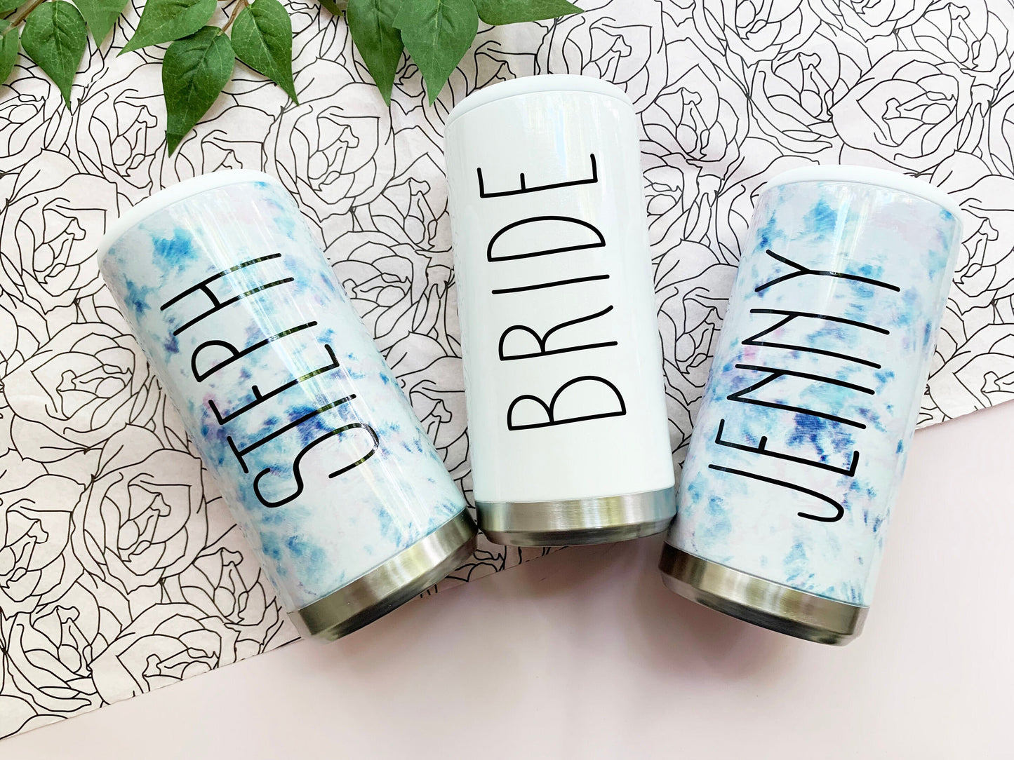 Tie Dye Skinny Can Cooler for Bridesmaid, bridal Party Gift, Personalized Bridesmaid Gift, Maid of Honor Gift, Insulated Can Cooler