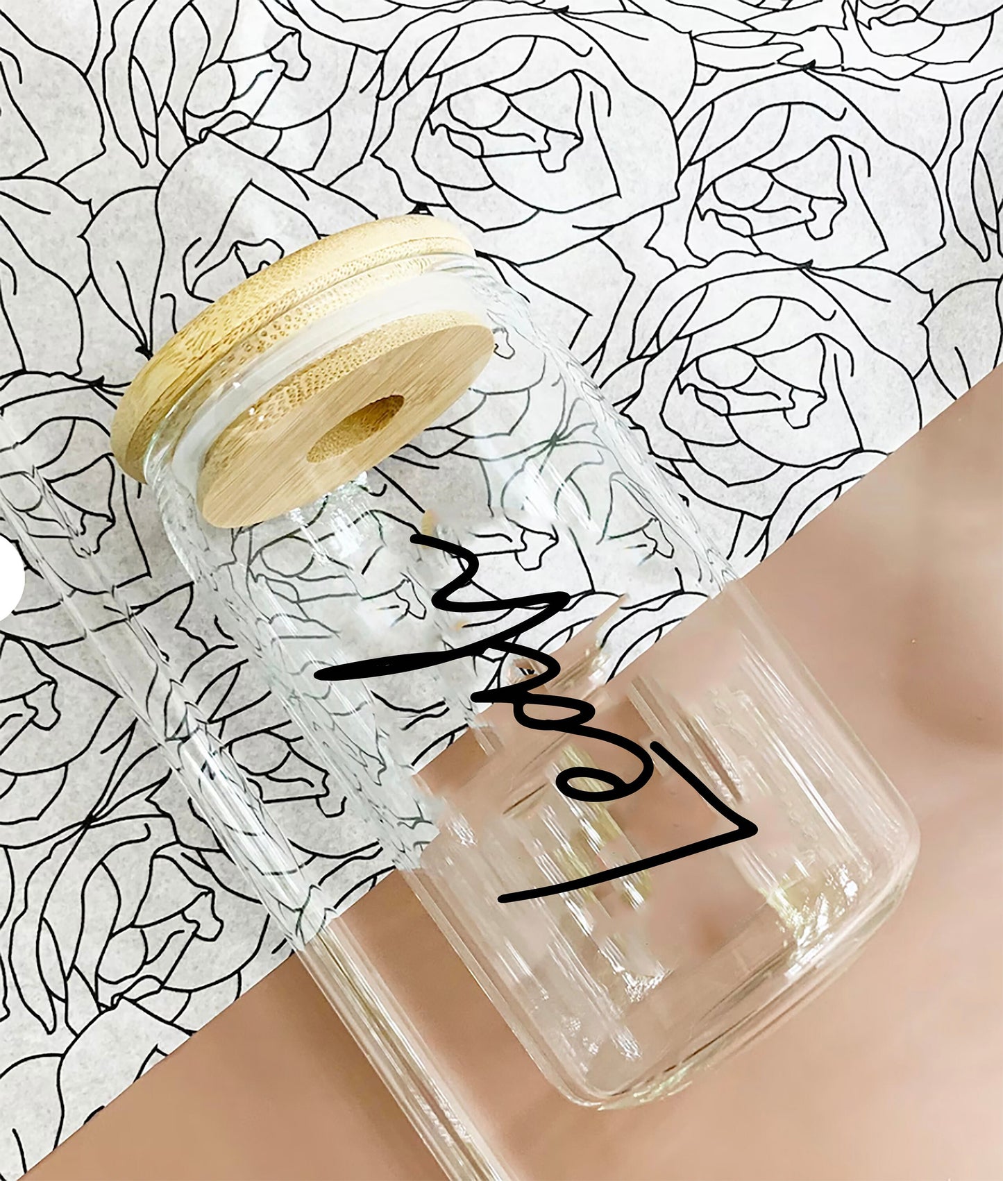 16oz Glass Tumbler with Lid and Straw/ Glass Tumbler w/Bamboo lid/ Bridal Party Gift/ Bridesmaid Gift/Bachelorette Gifts Boho Wedding Gifts