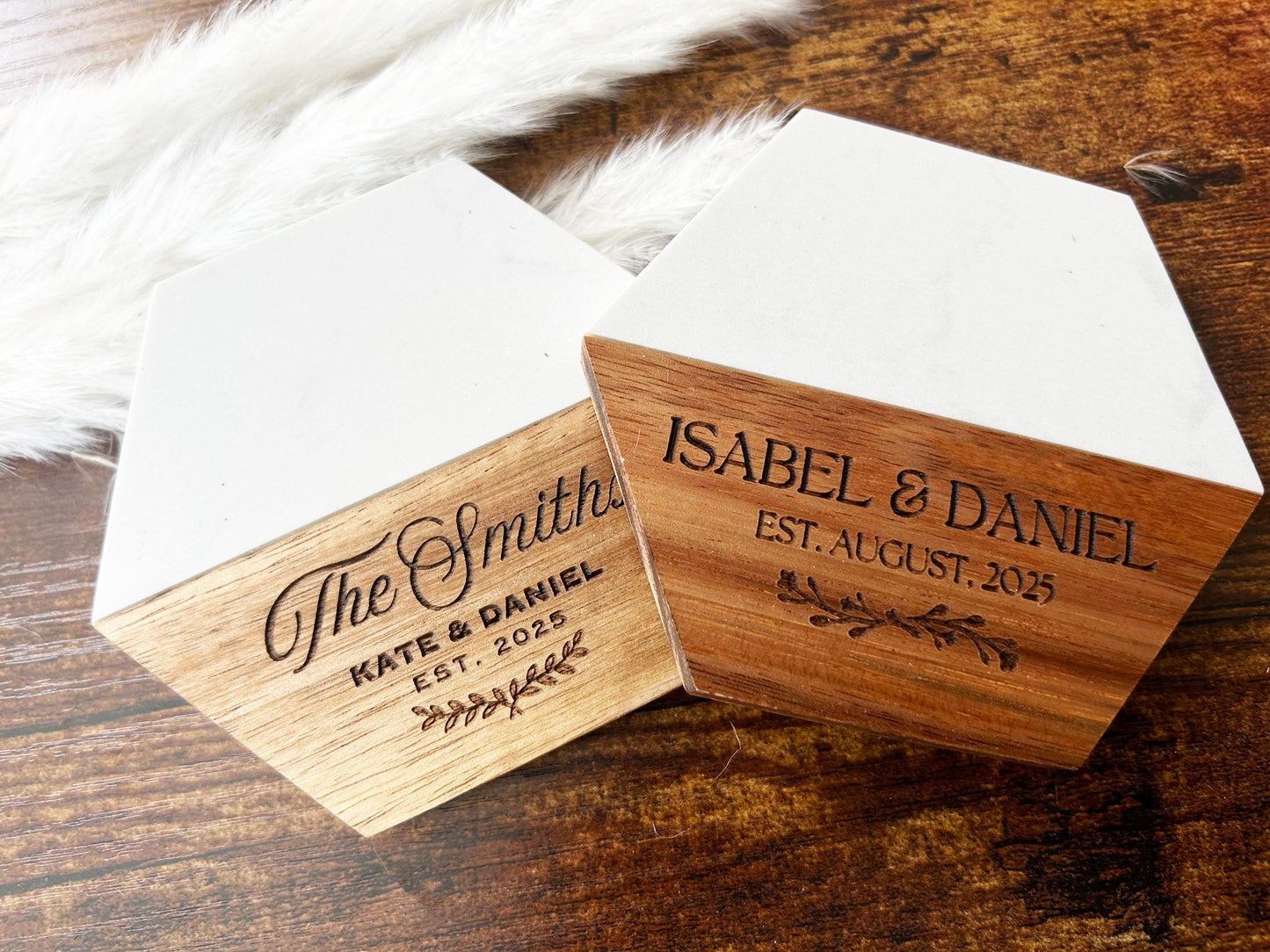 Bulk Custom Wedding Coaster, Engraved Marble Wood Coasters Favor, Unique Wedding Favor for Guest, Set of 100 Coasters, Return Gift for Guest