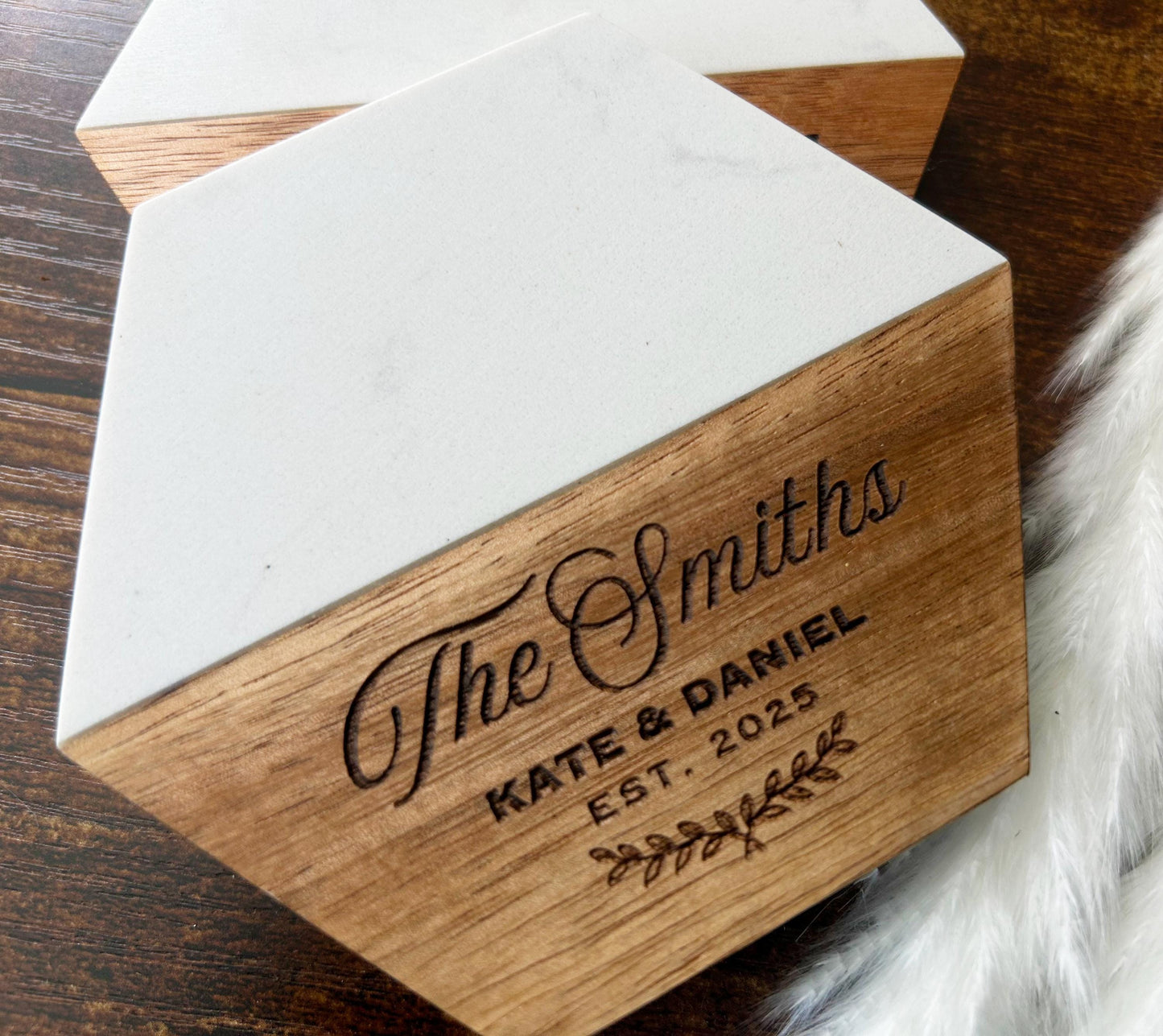 Bulk Custom Wedding Coaster, Engraved Marble Wood Coasters Favor, Unique Wedding Favor for Guest, Set of 100 Coasters, Return Gift for Guest