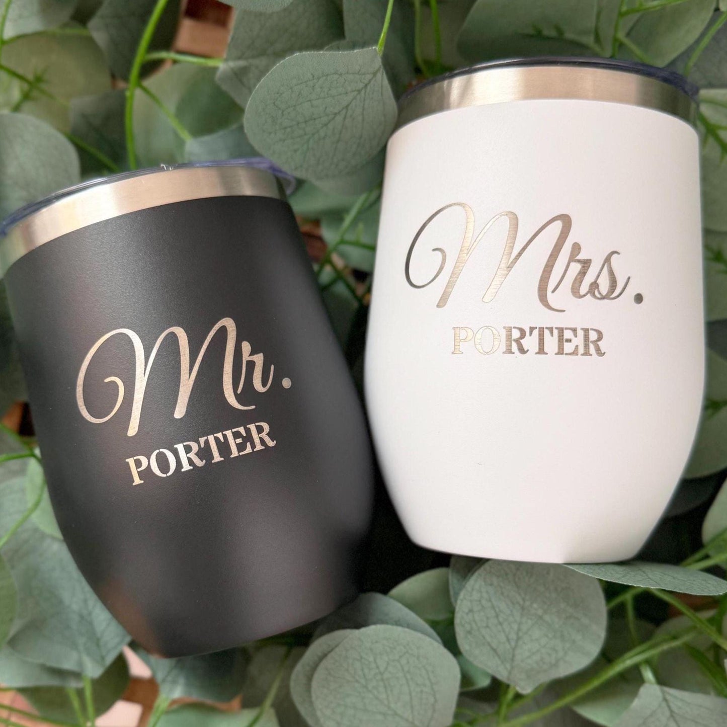 Engraved Custom Wine Tumblers / Custom Cups for Couple/ Gift for Newly Wed/ Bride and Groom Engraved Cups/ Engagement Gift for Mr. & Mrs.