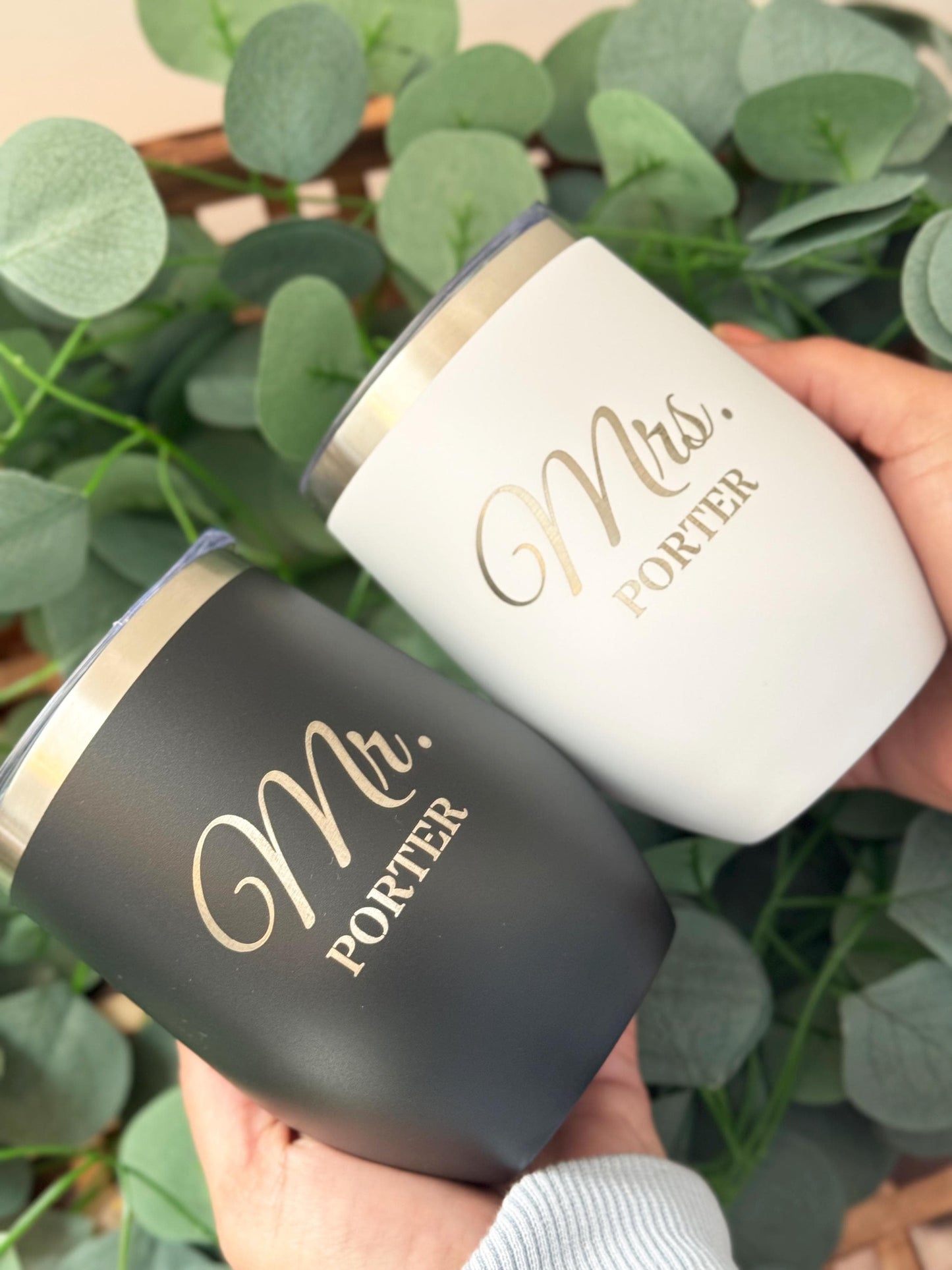 Engraved Custom Wine Tumblers / Custom Cups for Couple/ Gift for Newly Wed/ Bride and Groom Engraved Cups/ Engagement Gift for Mr. & Mrs.