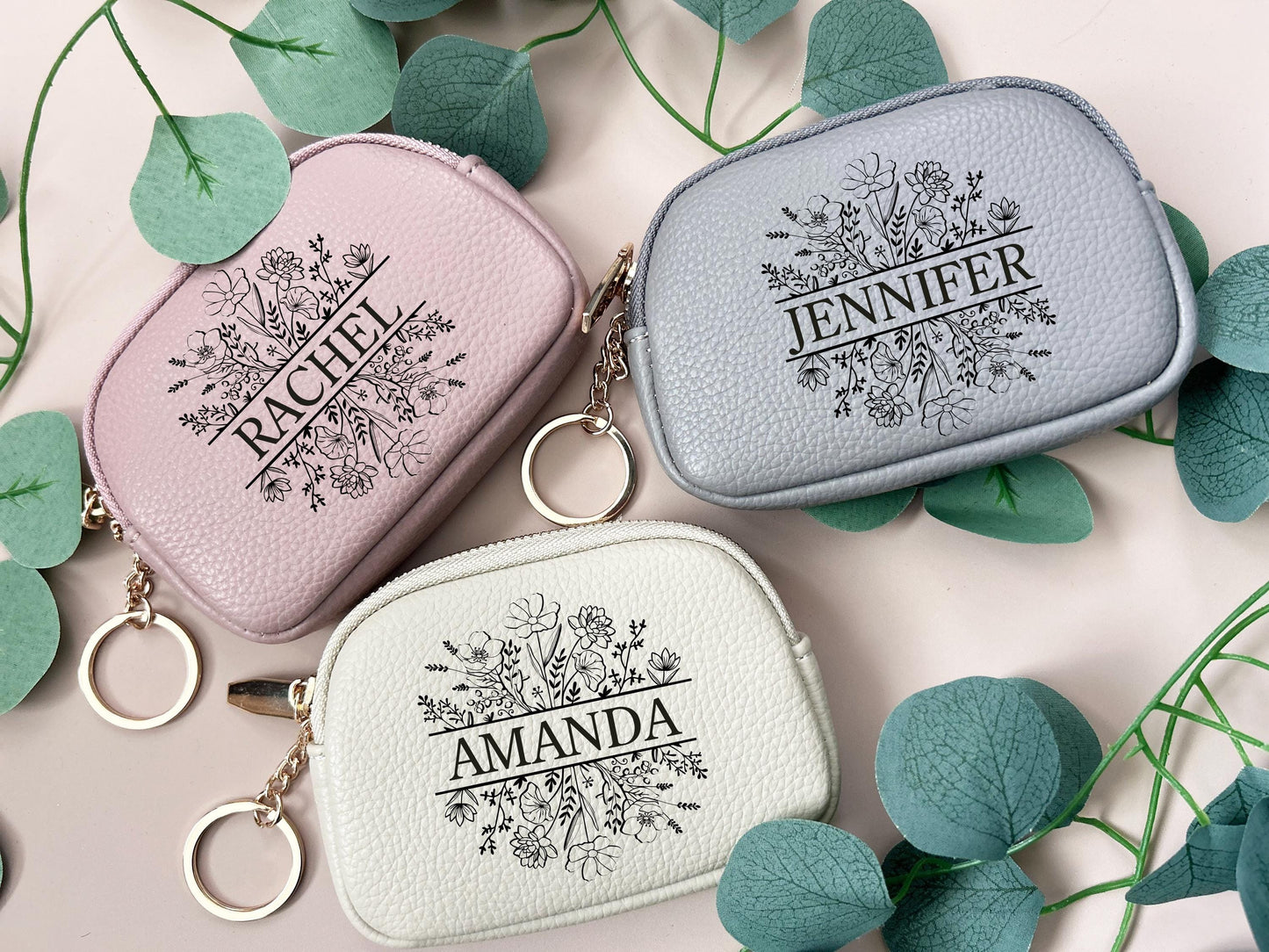 Laser Engrave Birth Flower Design PU Leather Wallet, Wallet For Women, Purse with Zipper, Personalized Birthday Favor, Gift for Female Staff