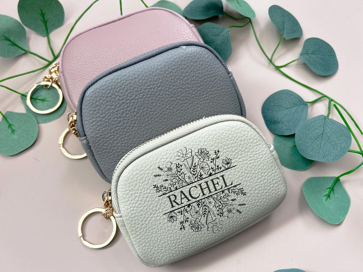 Laser Engrave Birth Flower Design PU Leather Wallet, Wallet For Women, Purse with Zipper, Personalized Birthday Favor, Gift for Female Staff