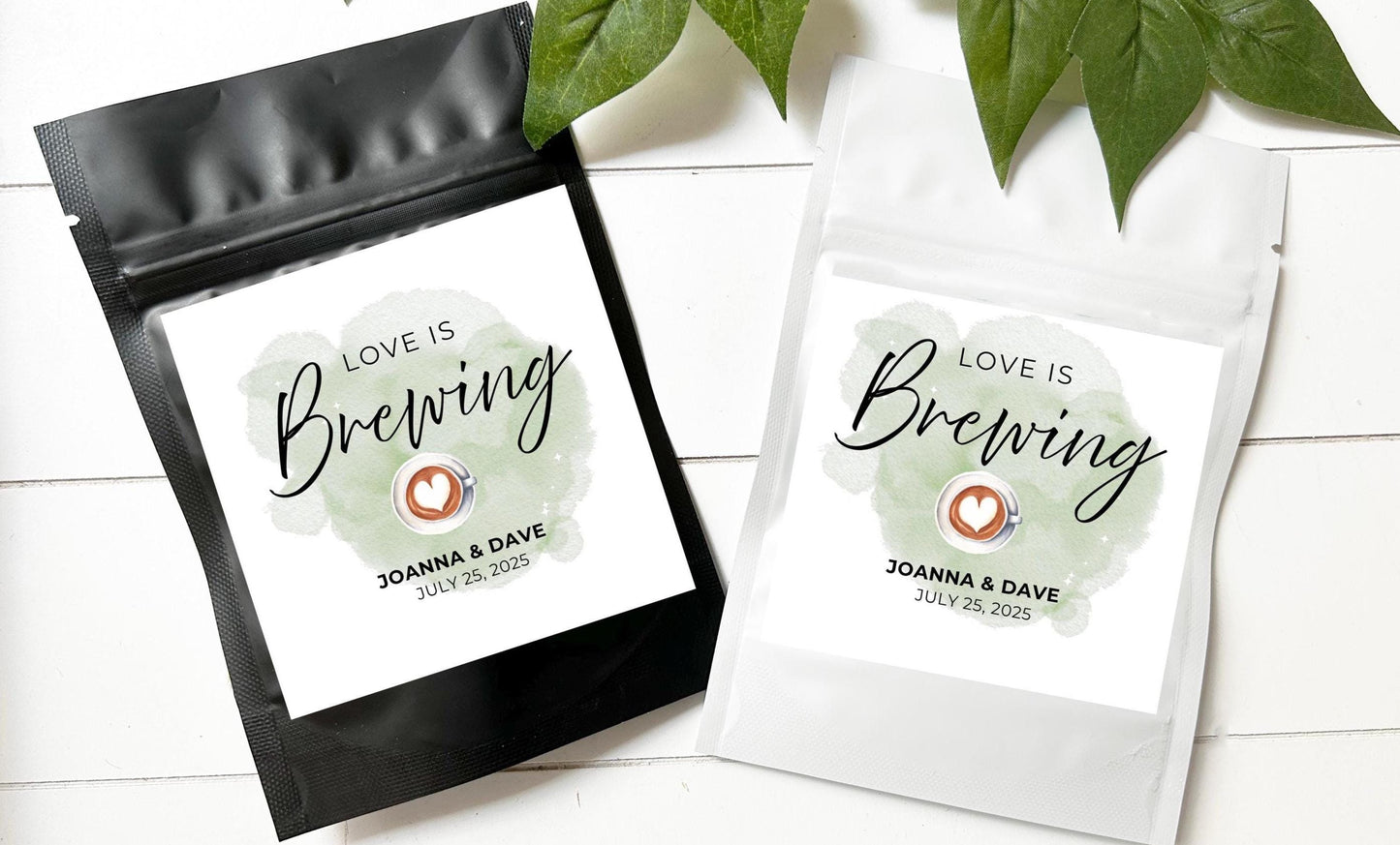 Love is Brewing Wedding Favor Coffee Bags, Custom Coffee Pouches, Wedding Favors for Guests in Bulk, Wedding Favors Bags