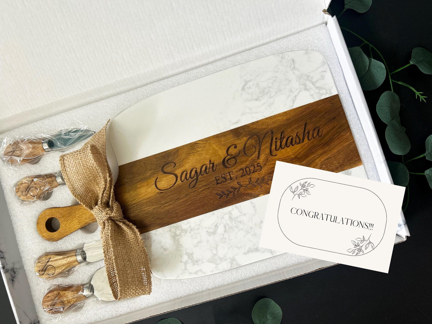 Marble Wood Charcuterie Board, Custom Cheese Board, Mr & Mrs Wedding Gift, Gift for Anniversary, Engagement Gift for Couple, New Couple Gift