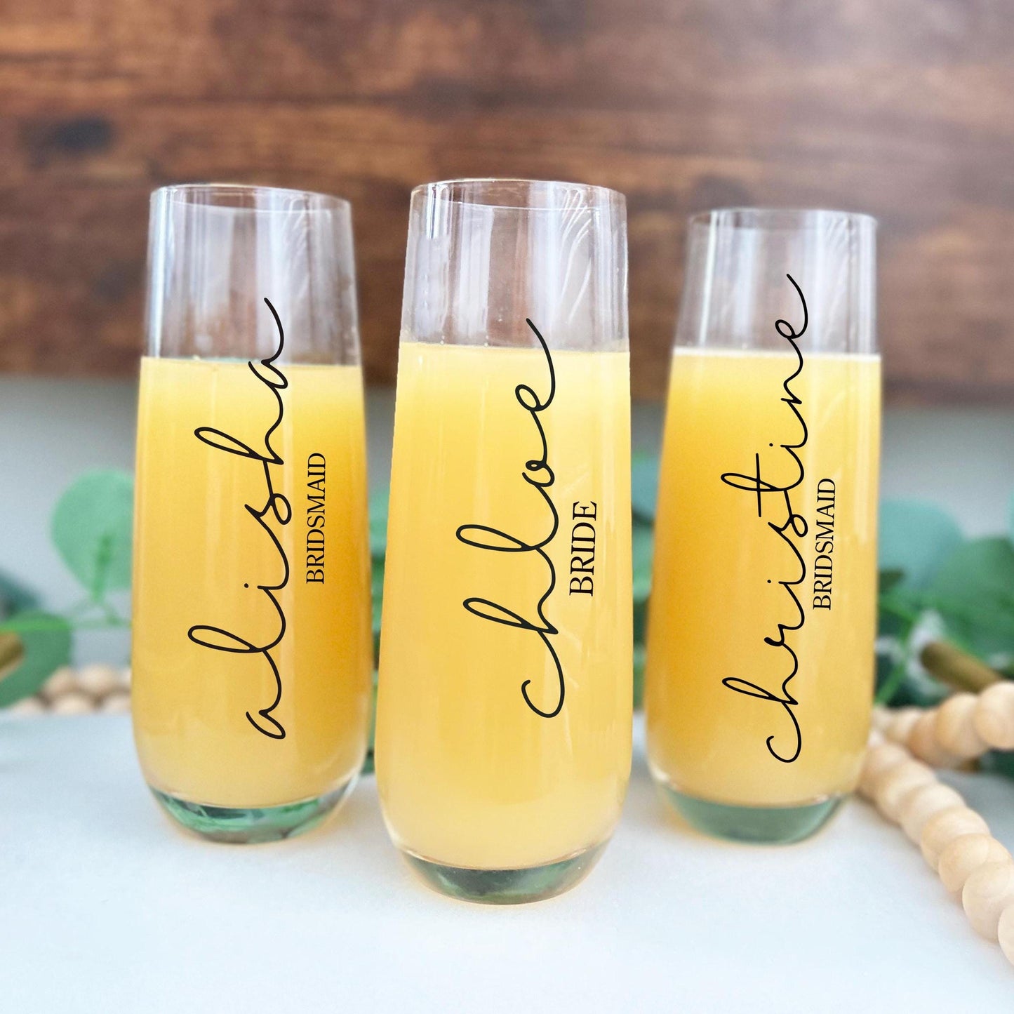 Personalized Champagne Flutes/ Stemless Glass flutes for Celebration/ Champagne flute for bridesmaid /Bridesmaid Proposal Gift