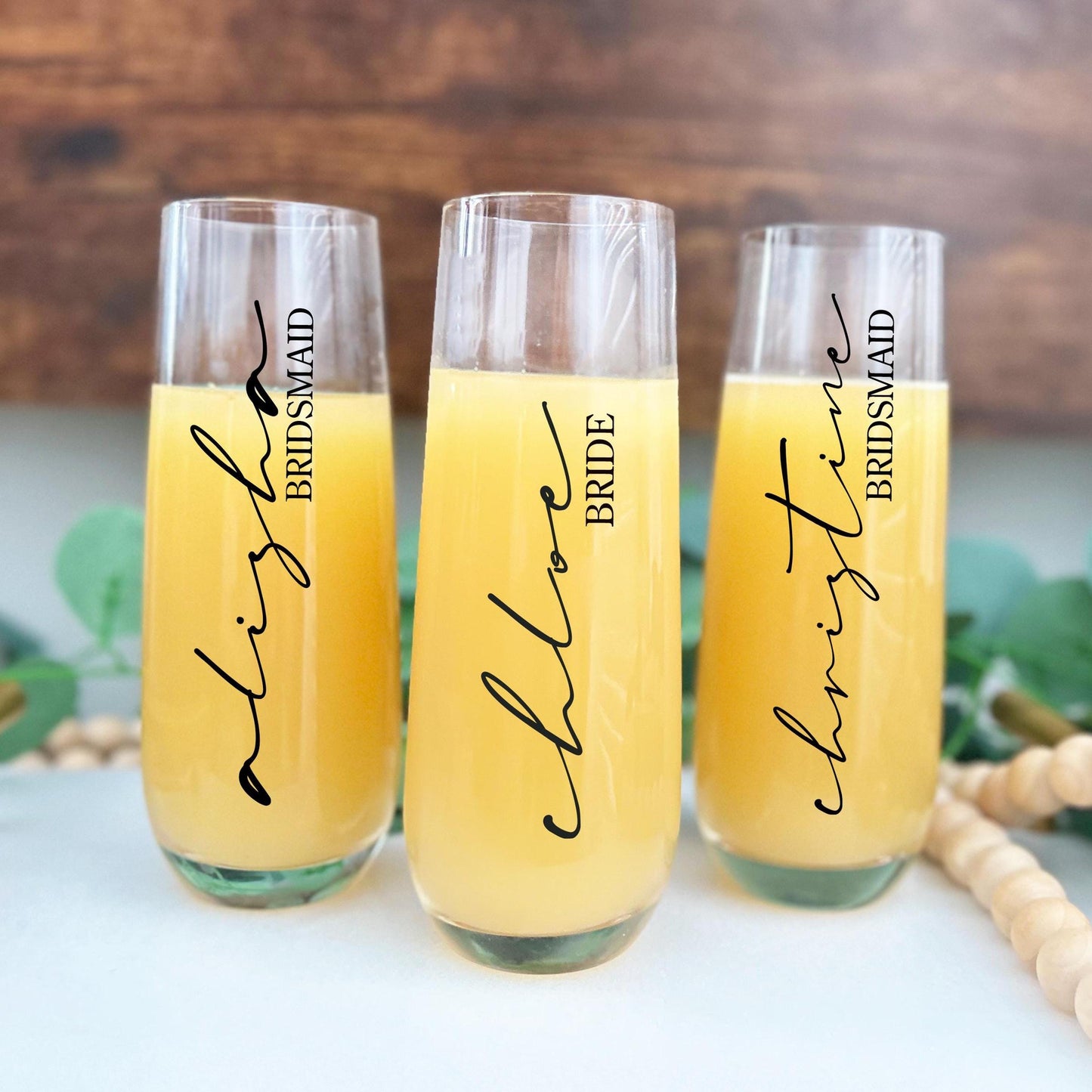 Personalized Champagne Flutes/ Stemless Glass flutes for Celebration/ Champagne flute for bridesmaid /Bridesmaid Proposal Gift