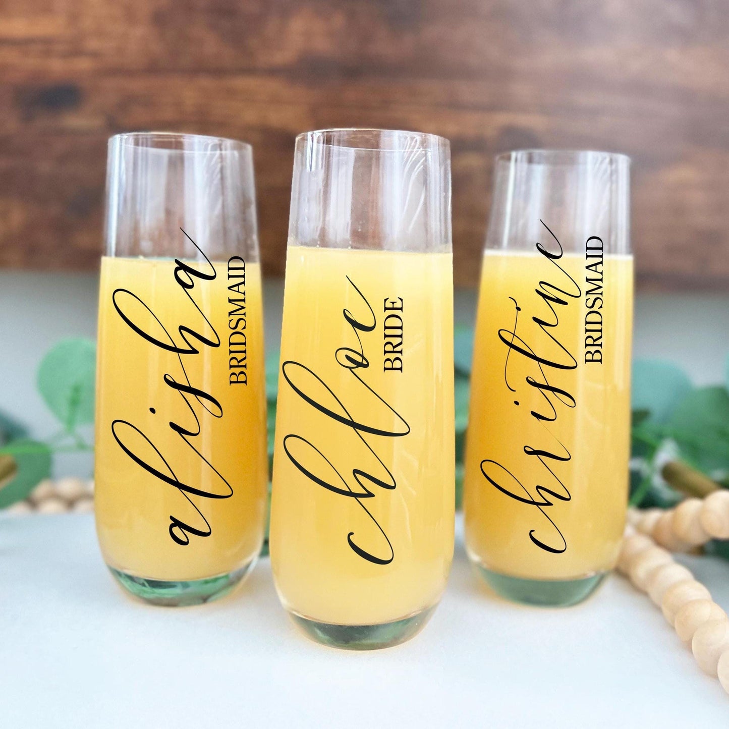 Personalized Champagne Flutes/ Stemless Glass flutes for Celebration/ Champagne flute for bridesmaid /Bridesmaid Proposal Gift