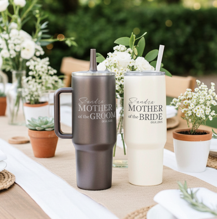 40ozEngraved Personalized Mother of the Bride Tumbler, Mother of the Groom Tumbler, Custom Tumbler with handle, Personalized Wedding Tumbler