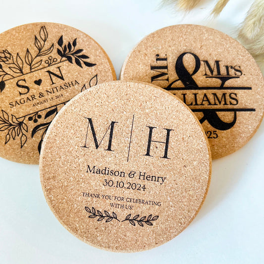 Bride & Groom Cork Coasters – Unique Wedding Favors