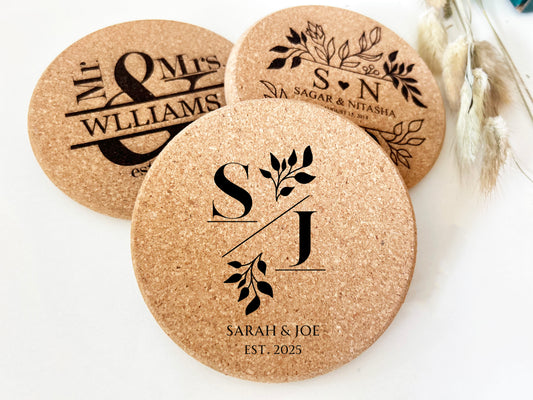Engraved Cork Coasters – Perfect Wedding Favors