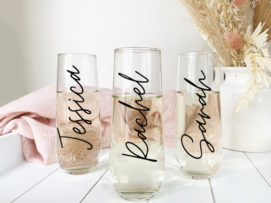 Stemless Champagne Flutes/ bridesmaid Champagne Flute/ Bridal Brunch Champagne flute, bridal party/ Wedding Celebration, Bachelorette Party