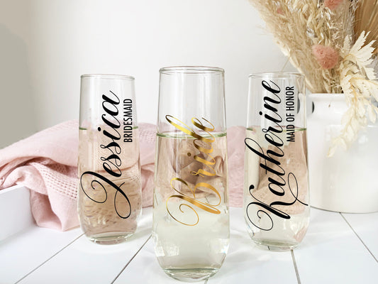 Personalized Champagne Flutes/ bridesmaid champagne flute/ bridal shower glasses/ bridal party flutes/ Bridesmaid Champagne Glass