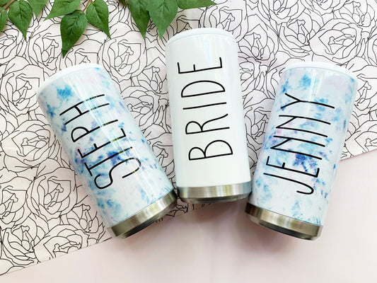 Tie Dye Skinny Can Cooler for Bridesmaid, bridal Party Gift, Personalized Bridesmaid Gift, Maid of Honor Gift, Insulated Can Cooler