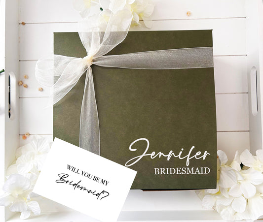 Sage Green Bridesmaid Proposal Box, Personalized proposal box, Bridal Proposal Box, Maid of honor gift box