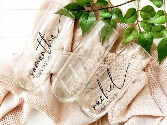 Personalized Champagne Flutes/ Stemless Flues/ Proposal Gift for Bridesmaid/ Will you be my bridesmaid gift/ proposal gift idea