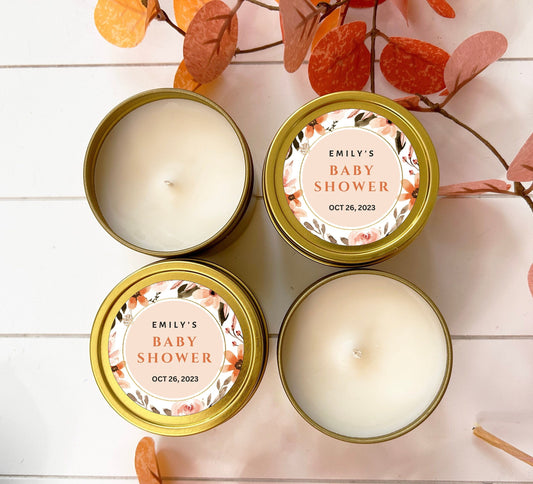 Bulk Baby Shower Candle Favor, Guest favor, 2oz. Baby Shower Celebration Candle Favor, Bulk Gold Round Candle Favor, Gold Candle Tin