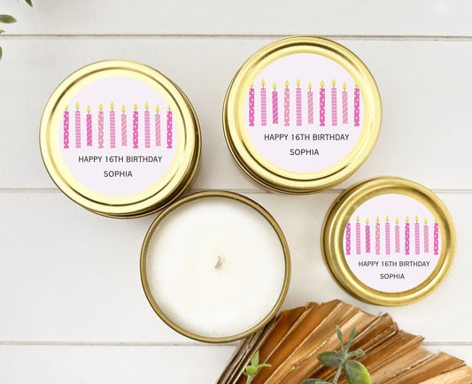 Bulk Personalized Birthday Candle Favor, birthday 2oz. Candle Favor, guest Favor, Bulk Candle Favor, Birthday return gift