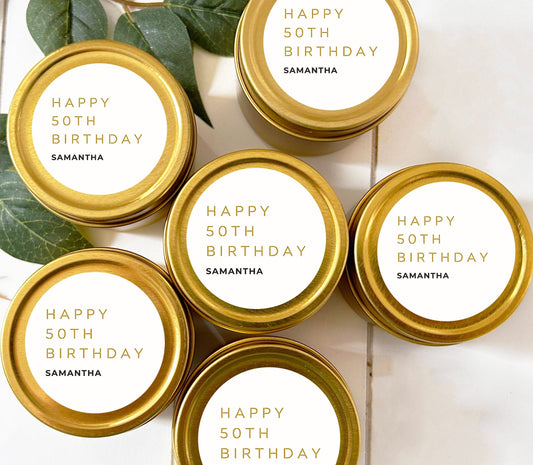 Happy 50th Birthday Candle Favor, birthday 2oz. & 4oz. Candle Favor, Birthday favor idea, Bulk Candle Favor, Birthday return gift