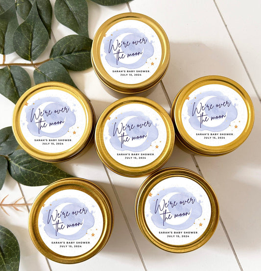 Bulk Baby Shower Candle Favor, Guest favor, 2oz. We are over the Moon Baby Shower Celebration Candle Favor, Bulk Candle Return Gift