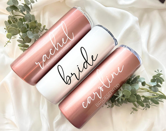 Bridesmaid Skinny Tumbler, Bachelorette Party Tumbler, Rose Gold Tumbler, Bridal Party Gift, Bridesmaid Proposal, Stainless Steel Tumbler