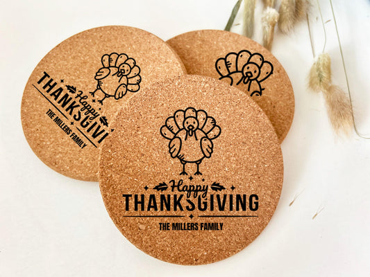 Bulk Custom Thanksgiving Return Favor, Engraved Gift, Inexpensive holiday Favor for Guests, Holiday Party Favor, Cork Coasters