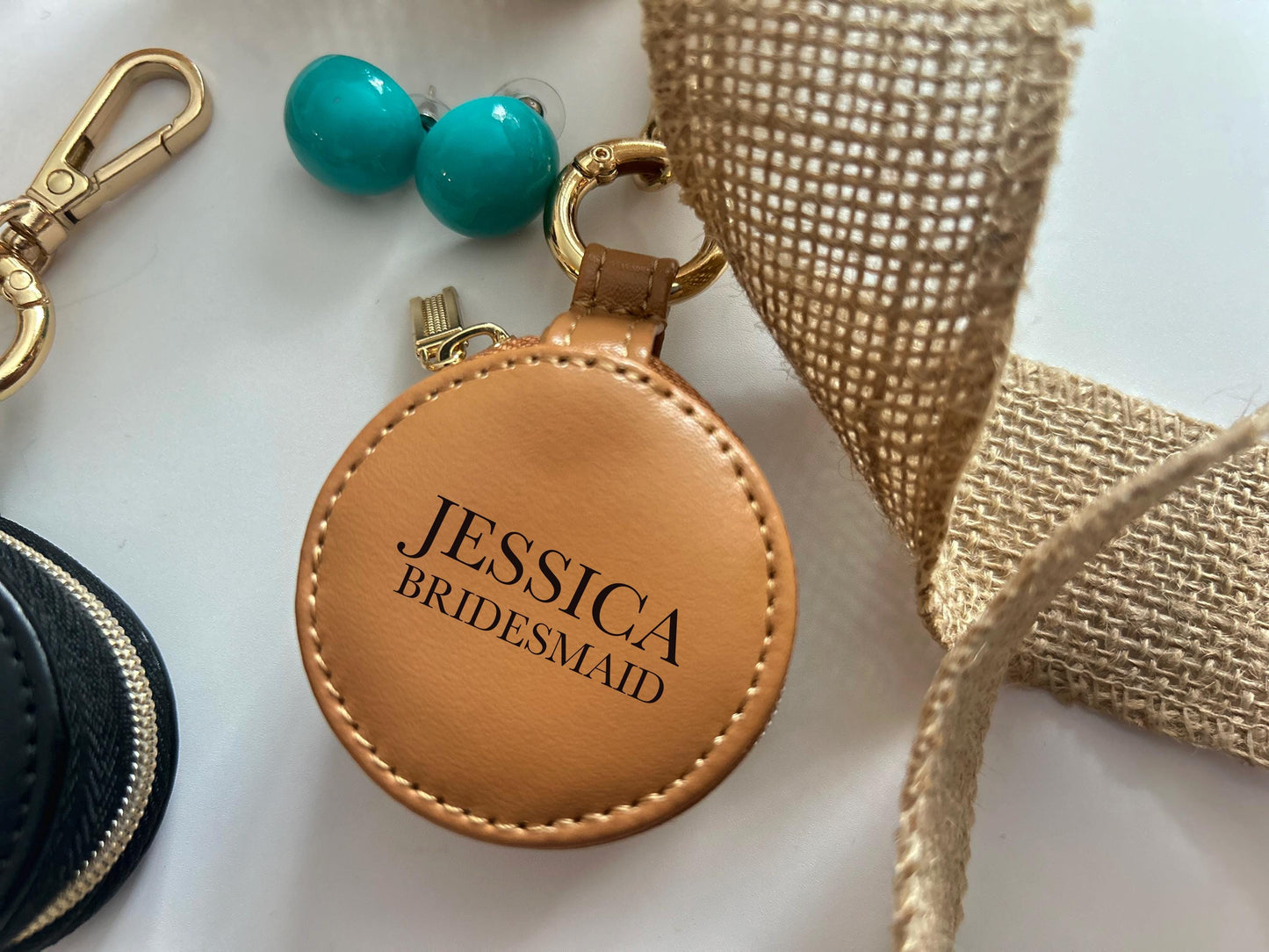 Mini Ring Holder for Bride, PU Leather Ring Holder Custom Gift Travel Jewelry Case Keychain Ring Holder Bridesmaid Gift Wedding Gift