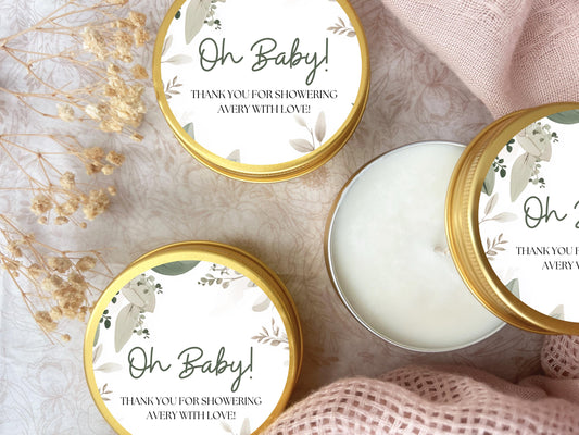 Bulk Baby Shower Favor, Guest favor, 2oz. Baby Shower Celebration Candle Favor, Bulk Gold Round Candle Favor, Gold Candle Tin