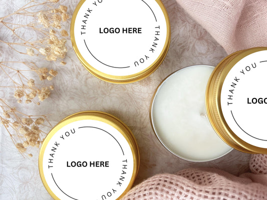 Bulk Appreciation Candle Favor, Office Party Favor, 2oz. Corporate Candle Favor, Employee Thank you Candle favor, Custom Gold Tin Candle