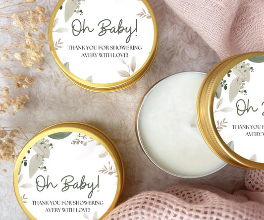 Bulk Baby Shower Candle Favor, Guest favor, 2oz. Baby Shower Celebration Candle Favor, Bulk Gold Round Candle Favor, Gold Candle Tin