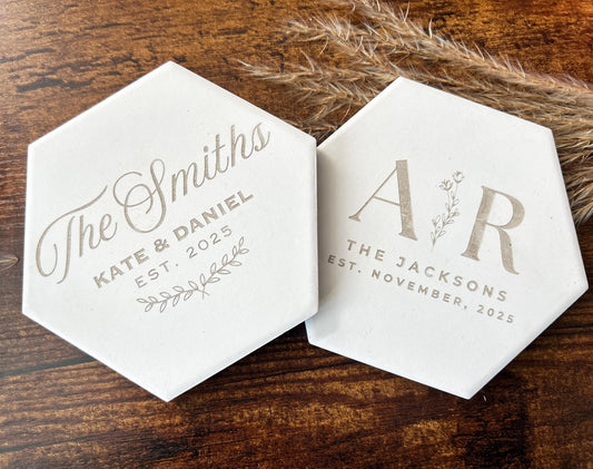 Bulk Custom Wedding Coaster, Engraved Ceramic Coaster Favor, Unique Wedding Favor for Guest, Set of 100 Coasters, Return Gift for Guest