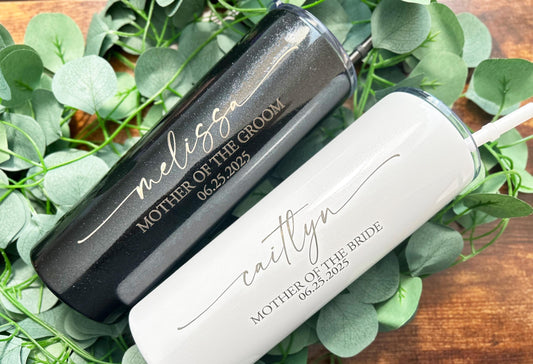 Engraved Personalized Mother of the Bride Tumbler, Mother of the Groom Tumbler, Custom Skinny Tumbler, Personalized Wedding Tumbler