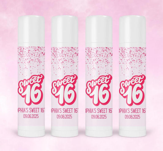 Sweet Sixteen birthday lip balm, Bulk Birthday Party Guest favor, lip balm, Kids Pink Party Favor, Return Gift for Kids, Teen Birthday Favor