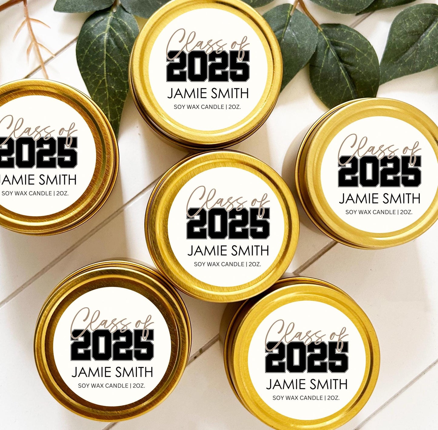 Bulk Graduation Party Candle Favor, Graduation Party, 2oz. 2024 Grad Candle Gift, Affordable Graduation favor, personalized Gold Tin Candle