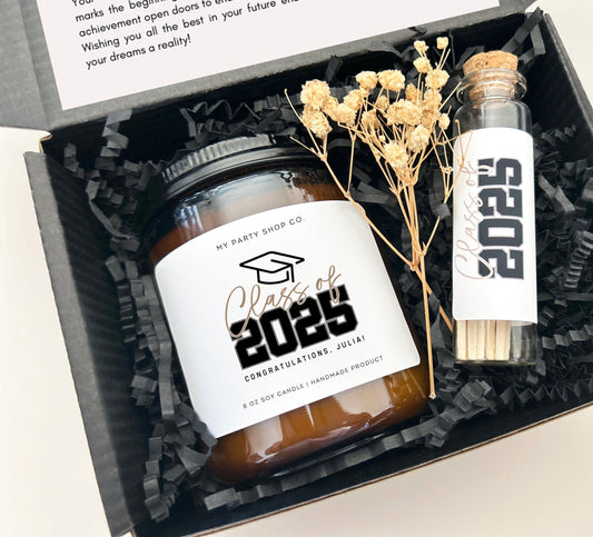 Mini Graduation Candle Gift Set,  Class of 2025 8oz Candle Gift, 2025 Grad Gift, Gift for High School Grad, Personalized Gift Class of 2025