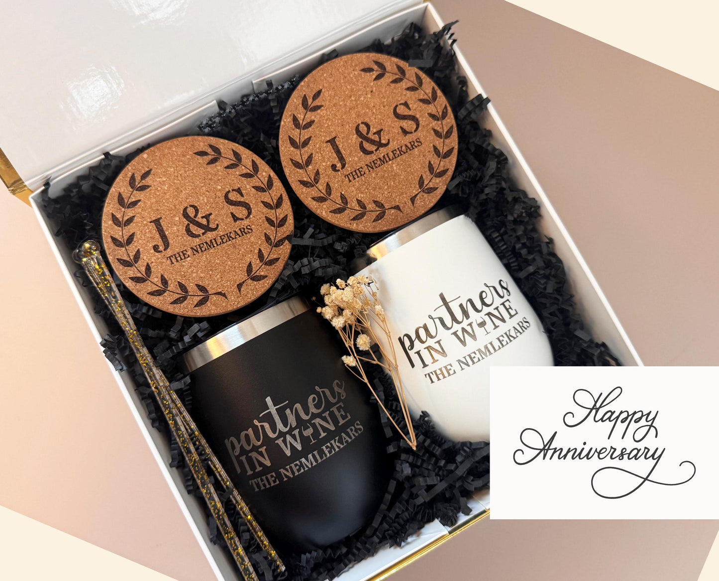 Anniversary Gift Set for Couple, Gift basket for Couple, Mr. &  Mrs., Engagement Gift Set, Wedding Gift Set for Couple, Engraved Gift Basket
