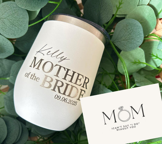 Mother of the Bride and Groom Wine Tumbler – Personalized Wedding Gift – Engraved Name & Date – Bridal Party Keepsake Cup
