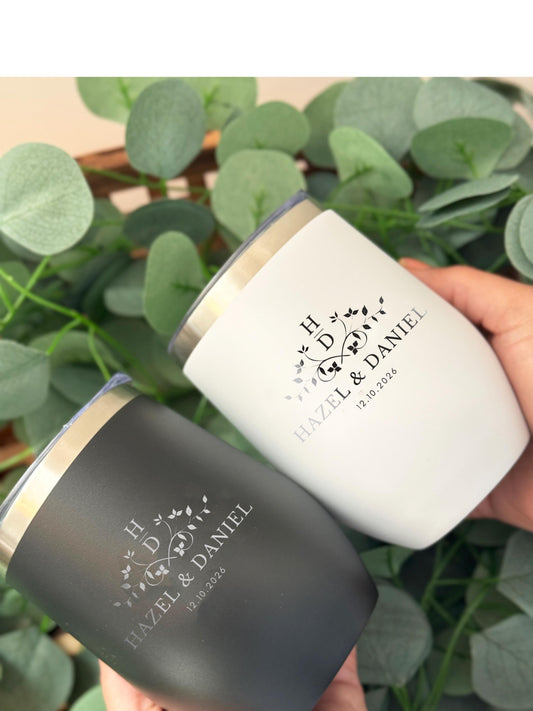 Engraved Custom Wine Tumblers / Custom Cups for Couple/ Gift for Newly Wed/ Bride and Groom Engraved Cups/ Engagement Gift for Newly Married