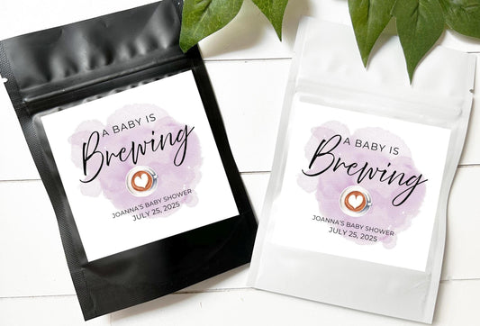 A Baby Is Brewing Coffee Favor Bag Baby Shower Coffee Bag Coffee Bar Party Favor Personalized Coffee Pouch Resealable Bag Coffee Bean Favors