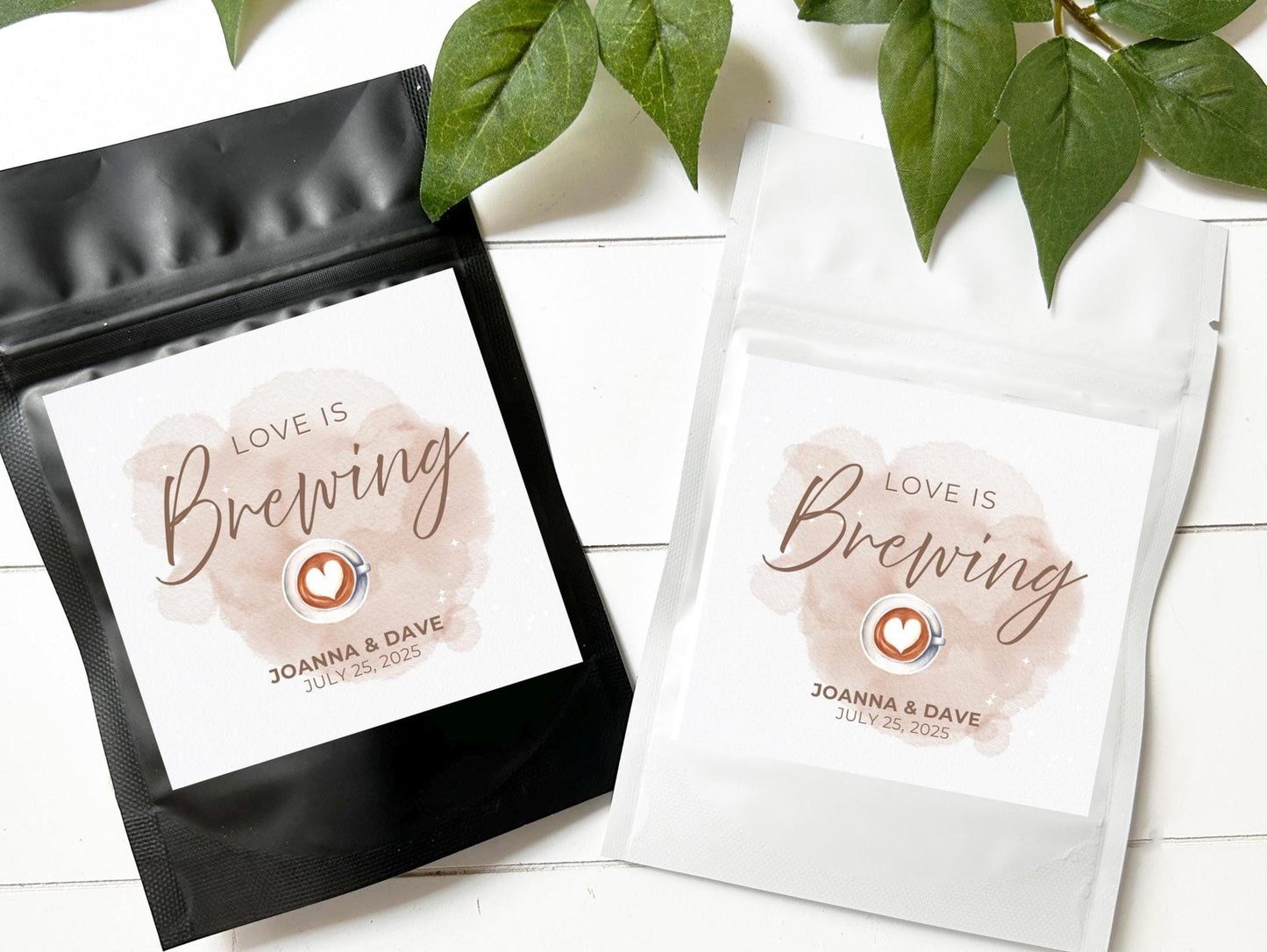 Love is Brewing Wedding Favor Coffee Bags, Custom Coffee Pouches, Wedding Favors for Guests in Bulk, Wedding Favors Bags