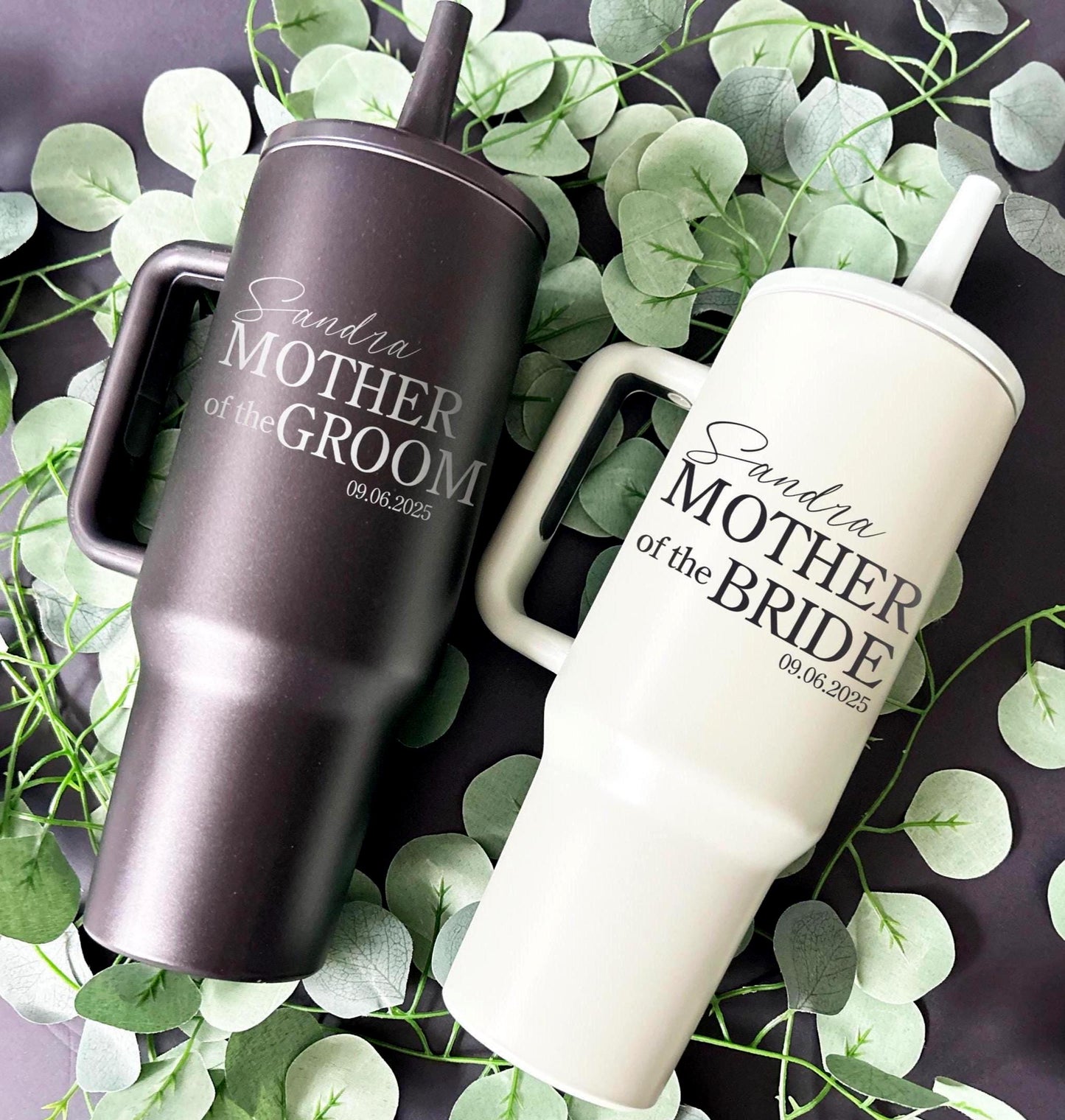 40ozEngraved Personalized Mother of the Bride Tumbler, Mother of the Groom Tumbler, Custom Tumbler with handle, Personalized Wedding Tumbler