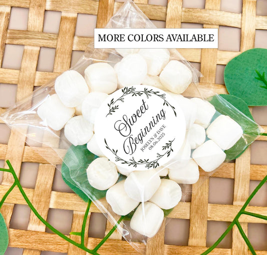 Personalized Sweet Beginning Sticker/ Wedding Favors Bags & Stickers/Custom Wedding Sweets/Sweet Beginning/Wedding Candy Favors/ SET OF 12