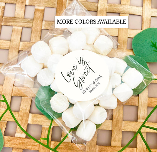 Personalized Love is Sweet Sticker/ Wedding Favors Bags & Stickers/Custom Wedding Sweets/Love is Sweet/Wedding Candy Favors/ SET OF 12