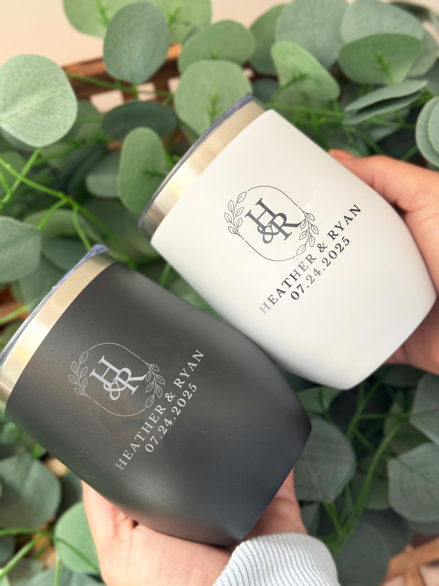 Engraved Custom Wine Tumblers / Custom Cups for Couple/ Gift for Newly Wed/ Bride and Groom Engraved Cups/ Engagement Gift for Newly Married