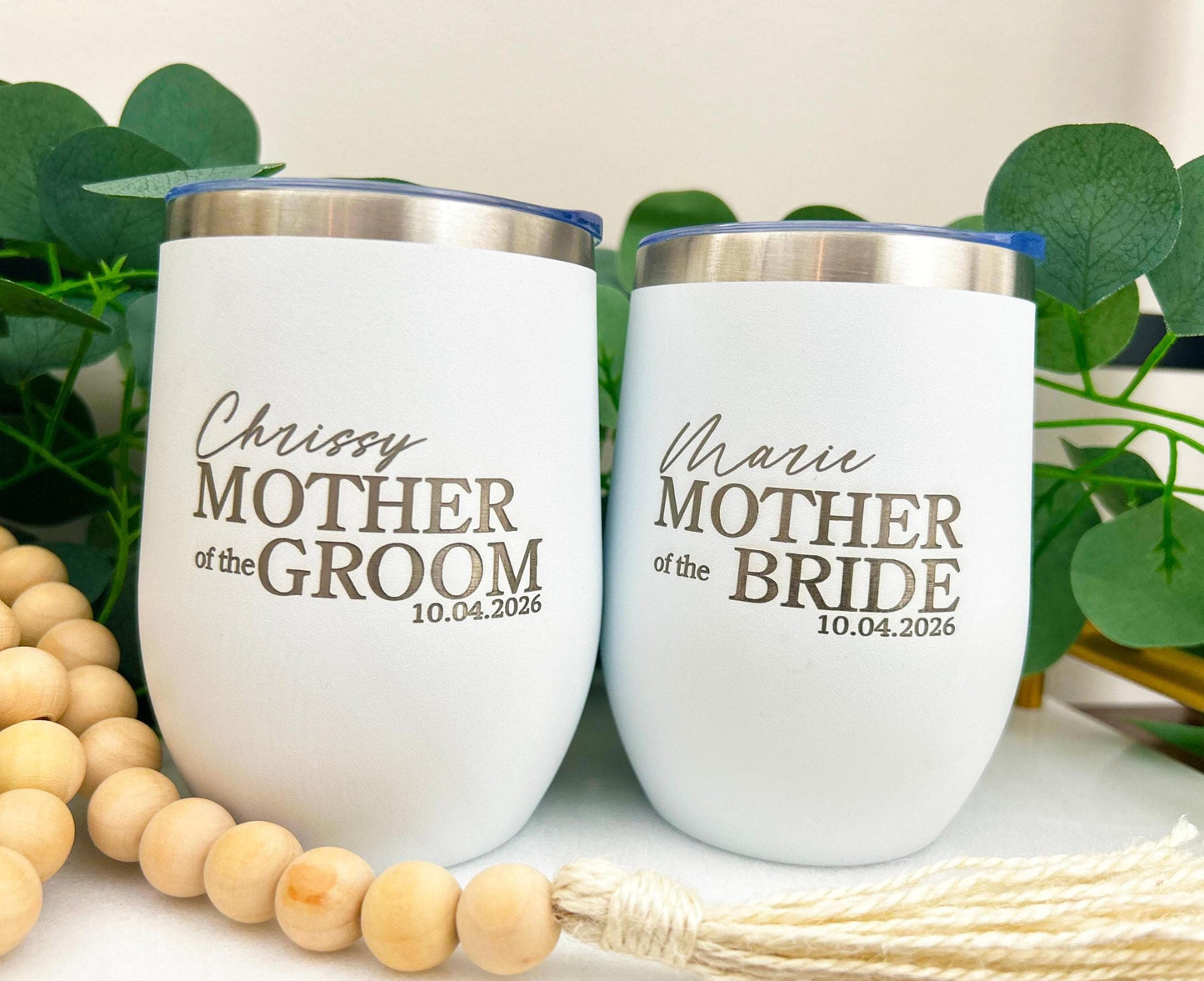 Mother of the Bride and Groom Wine Tumbler – Personalized Wedding Gift – Engraved Name & Date – Bridal Party Keepsake Cup