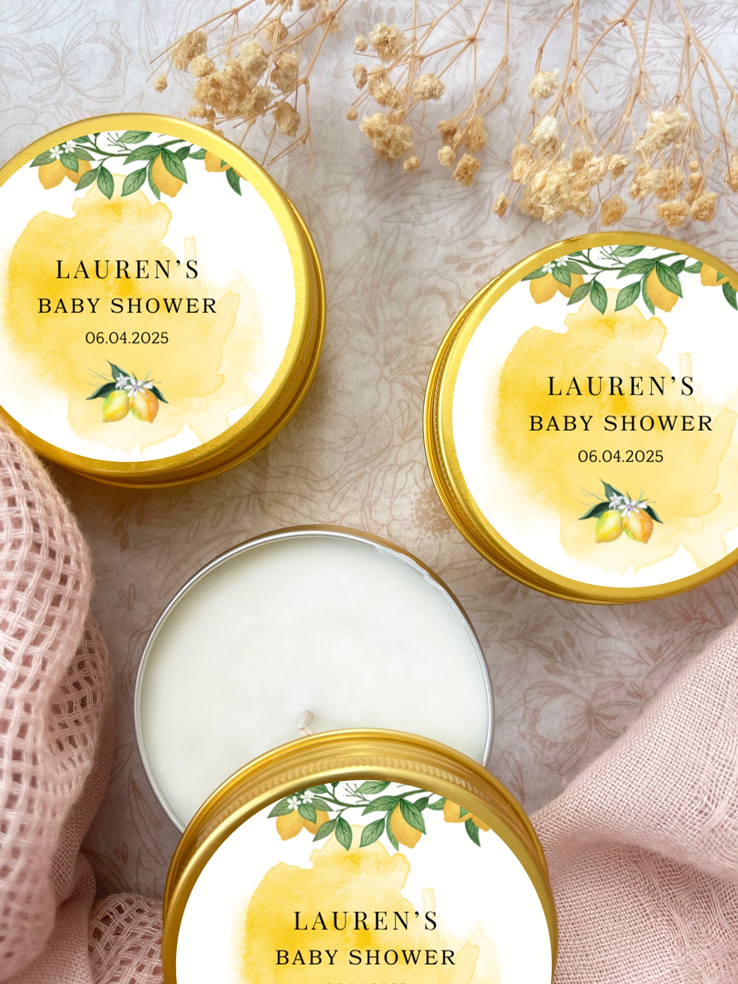 A Little Ray of Sunshine – Lemon Baby Shower Candle Favor