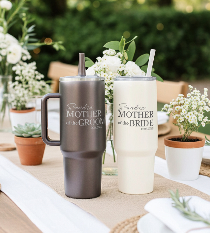40ozEngraved Personalized Mother of the Bride Tumbler, Mother of the Groom Tumbler, Custom Tumbler with handle, Personalized Wedding Tumbler